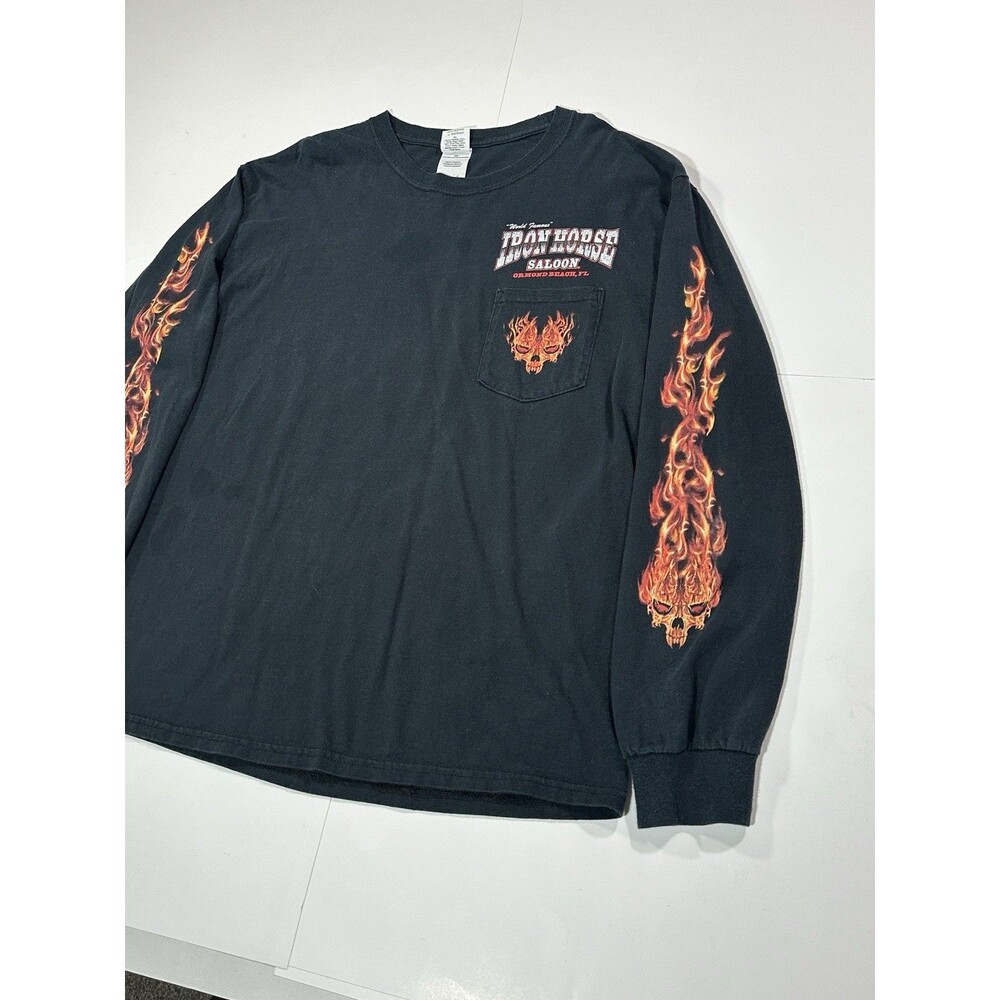 Vintage Iron Horse Saloon Bike Week 2008 Skull Flame Long Sleeve T-Shirt Men’s L - Picture 3 of 11